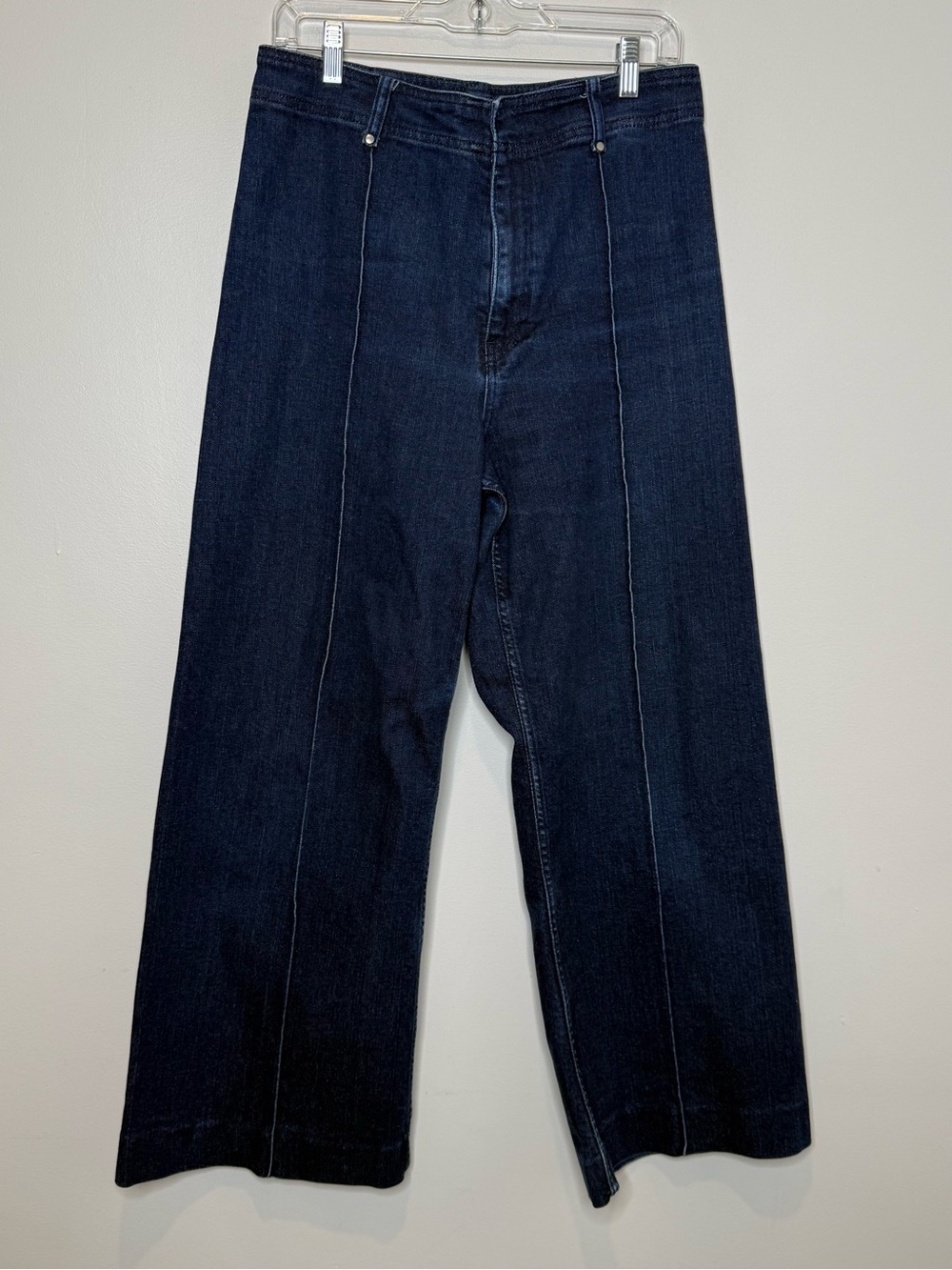 Zara Tailored Wide Leg Cropped Denim Trouser Jeans Dark Indigo Wash Size 10